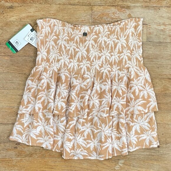 Rip Curl Outfit Set Size XL NEW Crop Top Mini Skirt Smocked Stretch Palm Tree - Picture 8 of 10